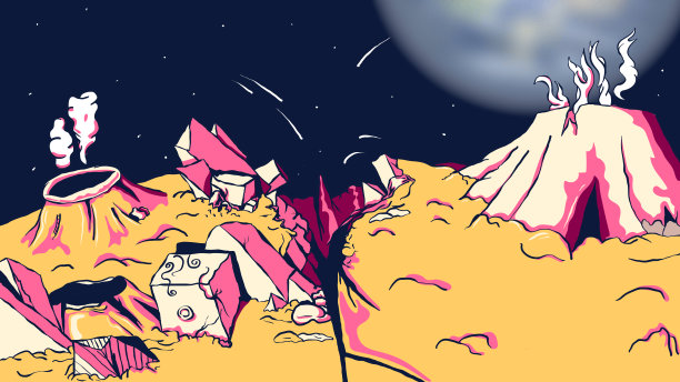 手绘未来外星景观-一个外星星球的表面。图片下载