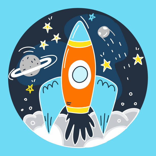 空间可爱涂鸦插图与手绘彩色符号。图片下载