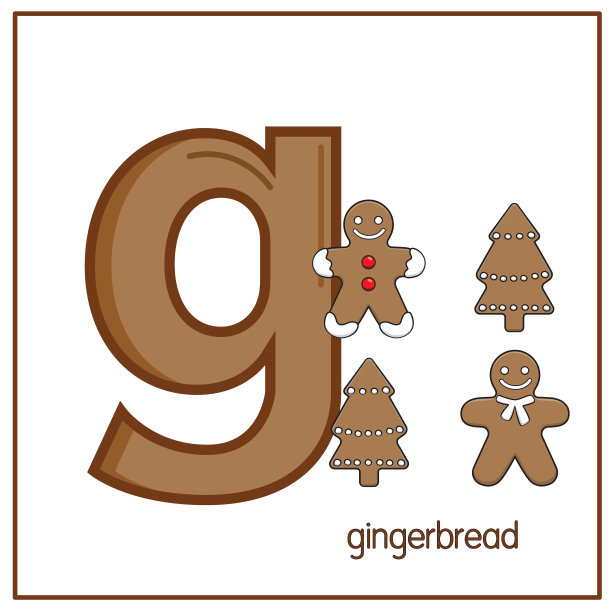 向量插图姜饼与字母字母G小写字母的儿童学习练习ABC图片下载