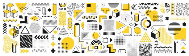 一套100几何形状孟菲斯设计复古图片下载
