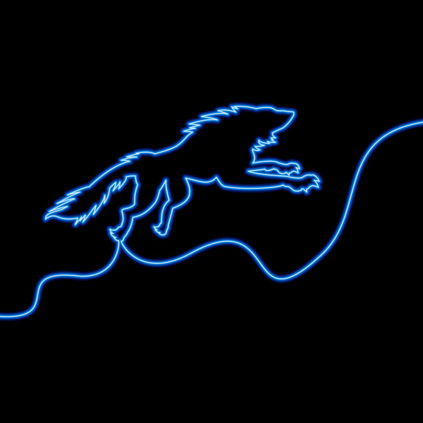 连续画一条线条的狼图标霓虹灯概念图片下载