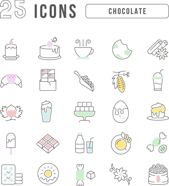 一套线性的图标的巧克力图片下载