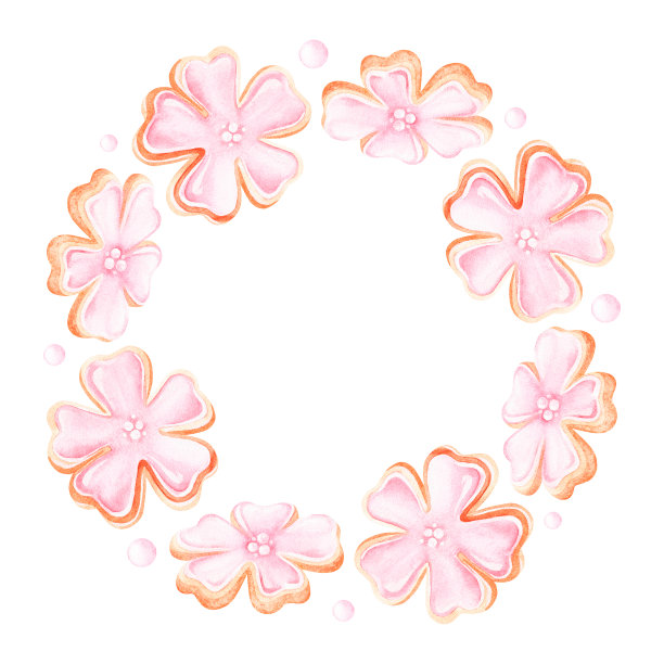 一圈饼干。水彩插图。孤立在白色背景上。图片下载