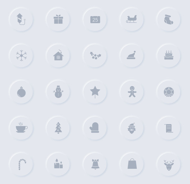 圣诞灰色矢量图标上圆形橡胶按钮。圣诞节图标设置为web，移动应用程序，UI设计和促销业务测谎图片下载