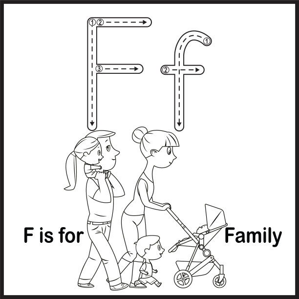 抽认卡字母F代表家族矢量插图图片下载