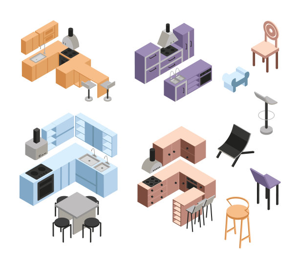 厨房家具等距对象图片下载
