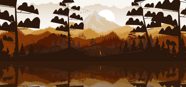 平坦的小山脉，松树林和夏令营图片下载