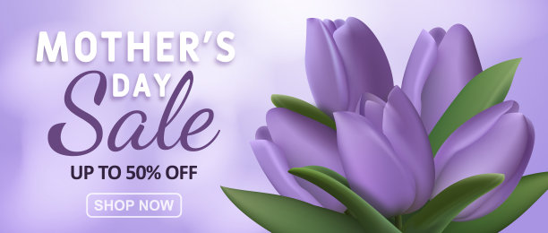 母亲节销售横幅与现实的郁金香花图片下载
