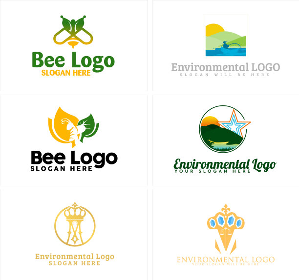 环境湖钓鱼蜜蜂标志设计图片下载