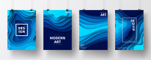 一套剪纸设计海报，孤立在白色背景图片下载