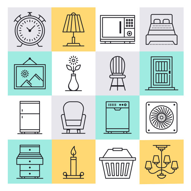 家具制造商和零售商轮廓风格矢量图标集图片下载