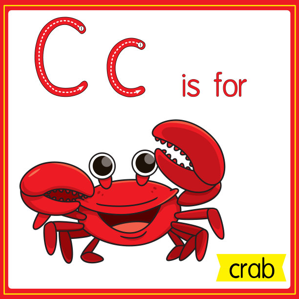 矢量插图学习字母为儿童与卡通形象。字母C代表螃蟹。图片下载