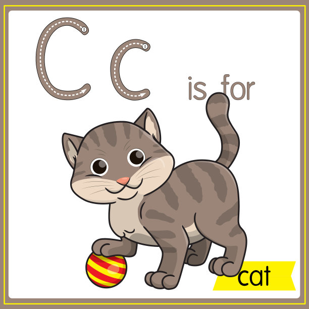 矢量插图学习字母为儿童与卡通形象。字母C代表猫。图片下载