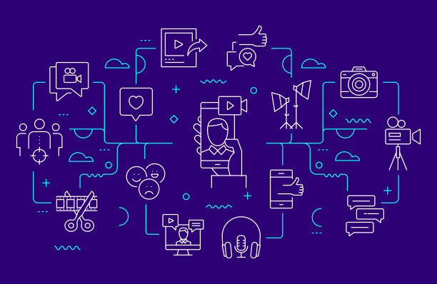 视频博主和youtube相关的网站横幅线条风格。现代线性设计矢量插图图片下载