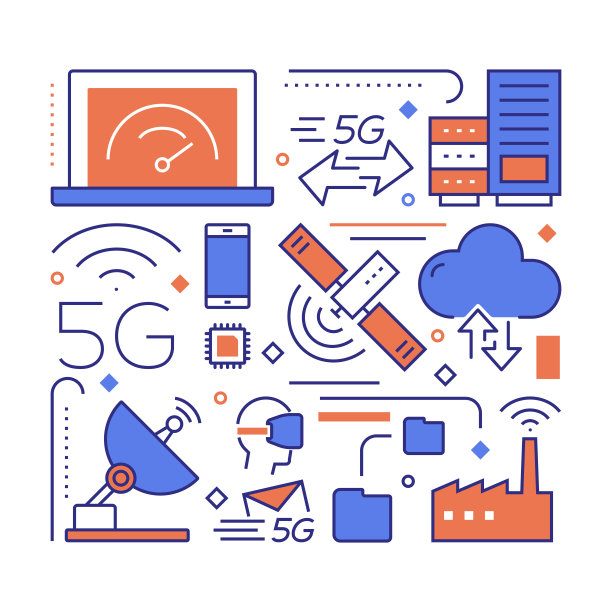 5G技术概念平线设计。简单的轮廓图标。图片下载