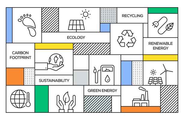 生态学的概念。几何复古风格的旗帜和海报概念与生态线图标图片下载