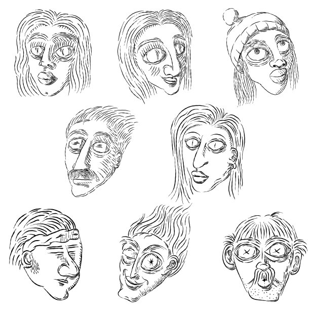 手绘黑白涂鸦图标集-人脸图片下载