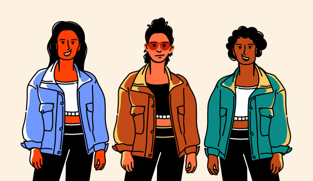 年轻女性，年轻女孩，角色和化身。矢量插图设计概念。手绘，素描，涂鸦。图片下载