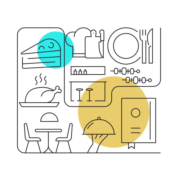 餐厅和食品相关矢量横幅设计概念，现代线条风格与图标图片下载