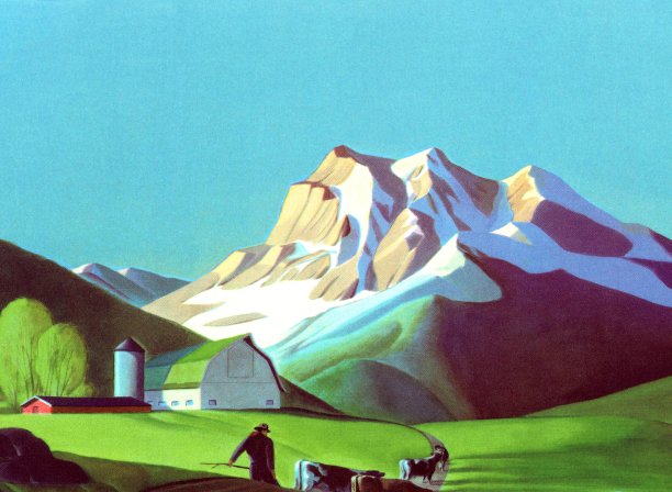 农场和山区景观图片下载