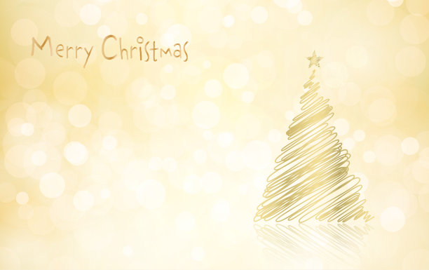 金色三角形的树和闪闪发光的背景与文本信息圣诞快乐水平矢量背景图片下载