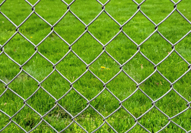 草地上的铁链围栏图片下载