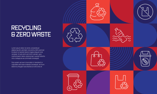 利用线条图标进行回收和零浪费相关设计。简单的轮廓符号图标。图片下载