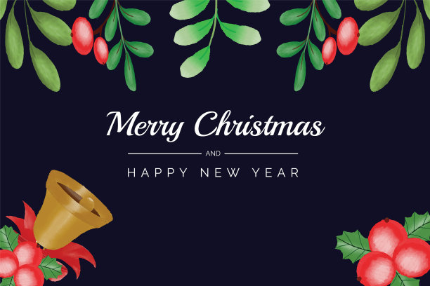 水彩圣诞和新年花圈图片下载