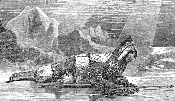 因纽特人跟踪猎物时，海豹狩猎在巴芬岛，加拿大- 19世纪图片下载