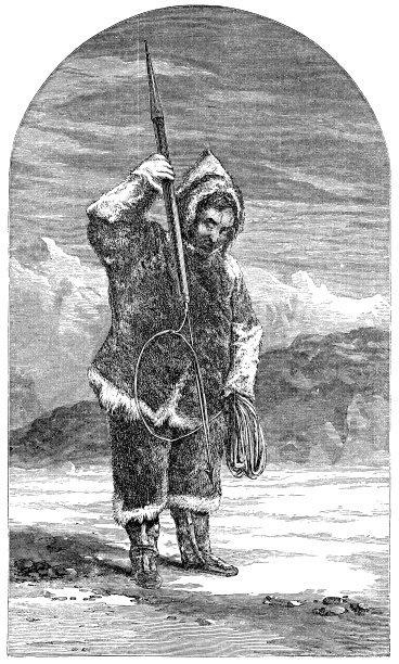 因纽特人海豹狩猎在呼吸洞在巴芬岛，加拿大- 19世纪图片下载