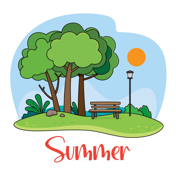 向量插图的孩子的活动着色书页与夏天的图片。图片下载