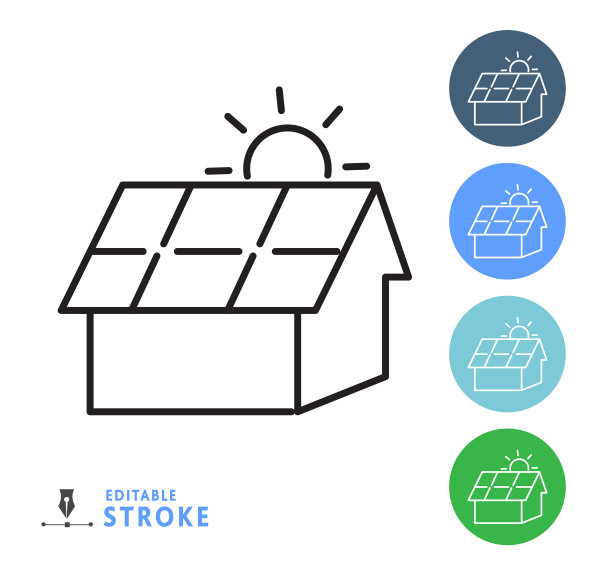 太阳能电池板在屋顶线艺术图标图片下载