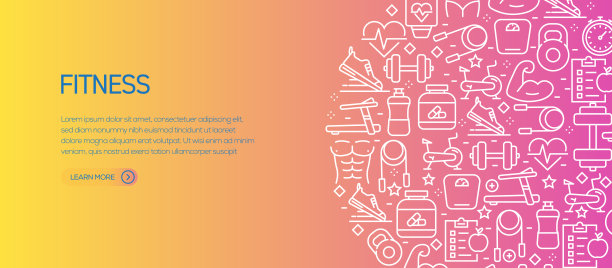健身相关的横幅模板与线图标。现代矢量插图广告，标题，网站。图片下载