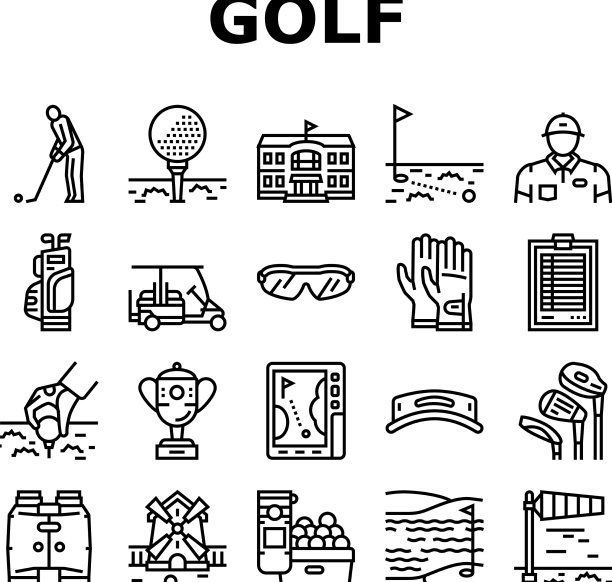 高尔夫运动游戏的操场图标设置图片下载