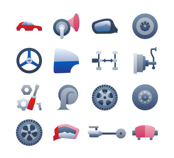 汽车零件，模具，升级平面梯度图标集图片下载