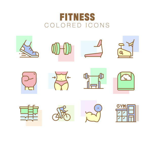 健身线图标集。可编辑的中风。像素完美。图片下载