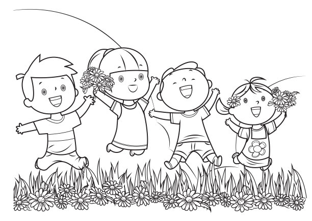 填色书，儿童跳跃图片下载