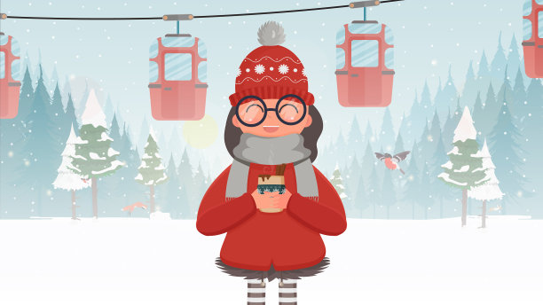 一个穿红衣服的女孩正拿着一杯热饮图片下载