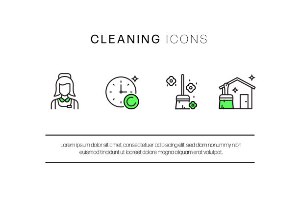 清洗相关的线条图标。向量符号说明。图片下载