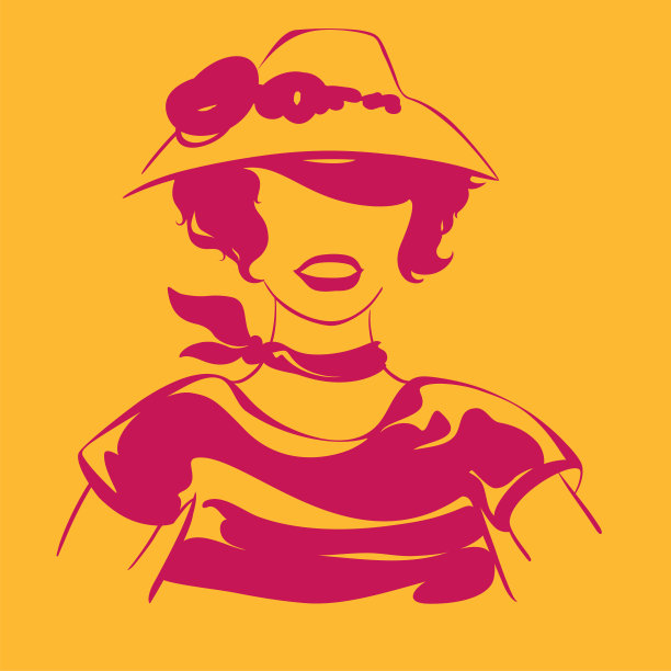 插图-一个年轻女子的肖像在复古风格的老式帽子图片下载