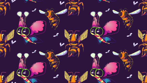 手绘可爱无缝插图-飞虫。图片下载