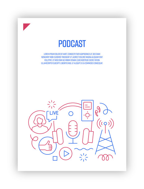 插图播客概念向量集。线条艺术风格背景设计网页，横幅，海报，打印等。矢量插图。图片下载
