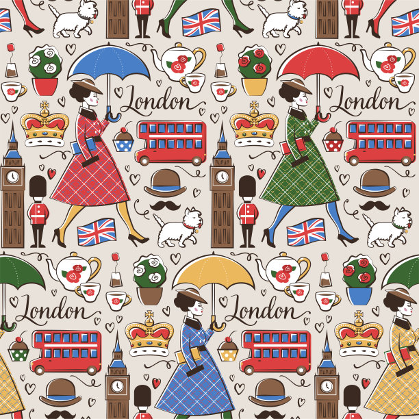 雨中的伦敦无缝模式图片下载