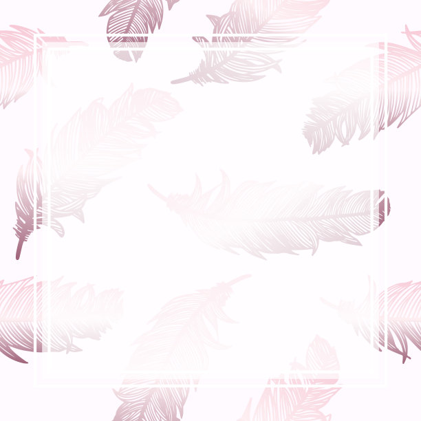 玫瑰金色羽毛背景与白色框架。设计元素的贺卡和婚礼，生日和其他假期和夏季邀请卡背景。图片下载