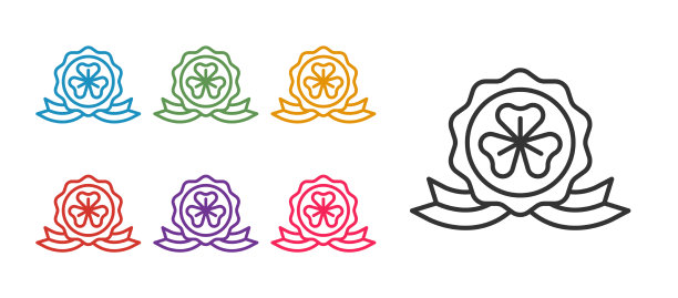 设置线奖章与三叶草三叶草叶图标图片下载