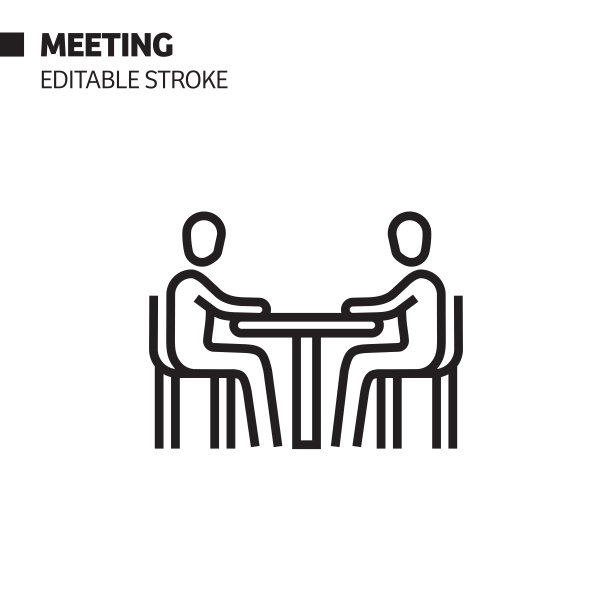 会议线图标，轮廓矢量符号插图。完美像素，可编辑的描边。图片下载