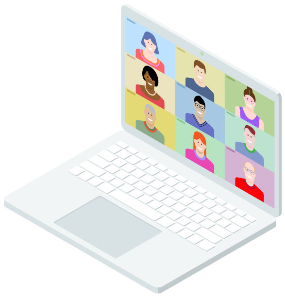 演示在视频会议电话屏幕上的脸，等距视图图片下载