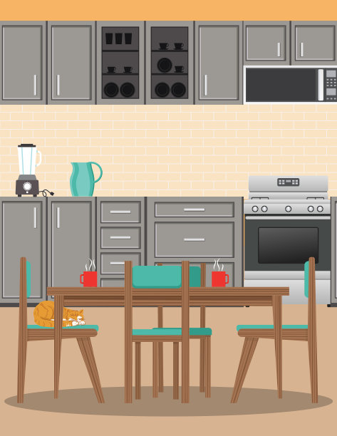 现代厨房与橱柜和电器图片下载