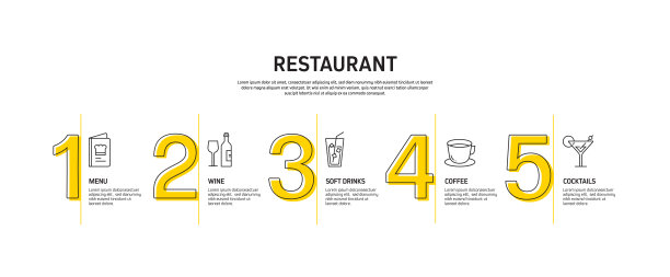 餐厅，食品和饮料相关的过程信息图表模板。过程时间图。使用线性图标的工作流布局图片下载