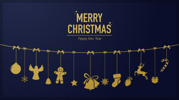 金色的圣诞祝福卡在深蓝色的背景上图片下载